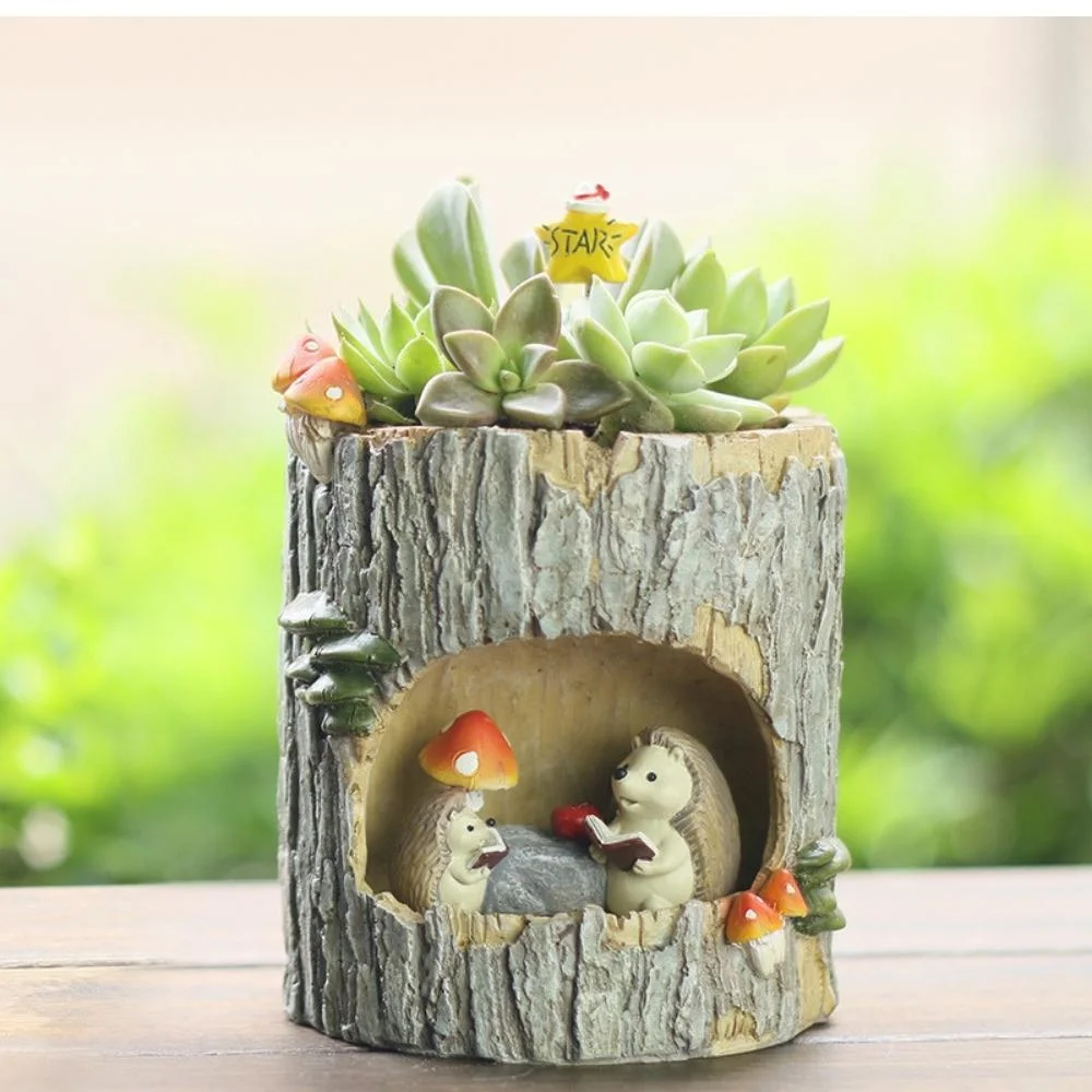 Garden Planting Tools Cute Animal Plant Pot Mini Round Succulent Pot Hedgehog Themed Decorative Micro Animals Landscape Style Wyz20501