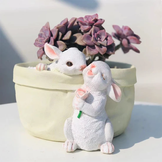 2022 nuovo simpatico coniglio creativo forma animale rame soldi erba piante grasse verdi vaso in resina di grosso calibro